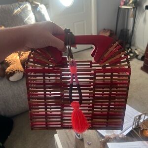 Red Bamboo Handbag with Tassel Vince Camuto